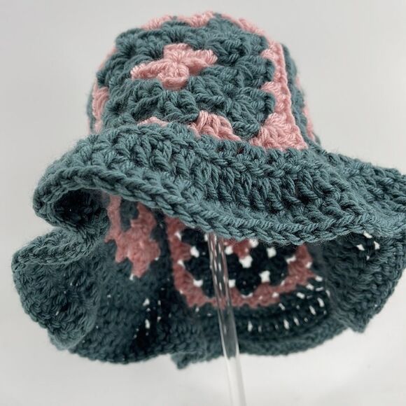Handmade Napper brand granny square bucket hat one size teal rose pink - Picture 2 of 4